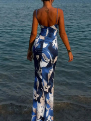 Printed Sweetheart Neck Maxi Dress