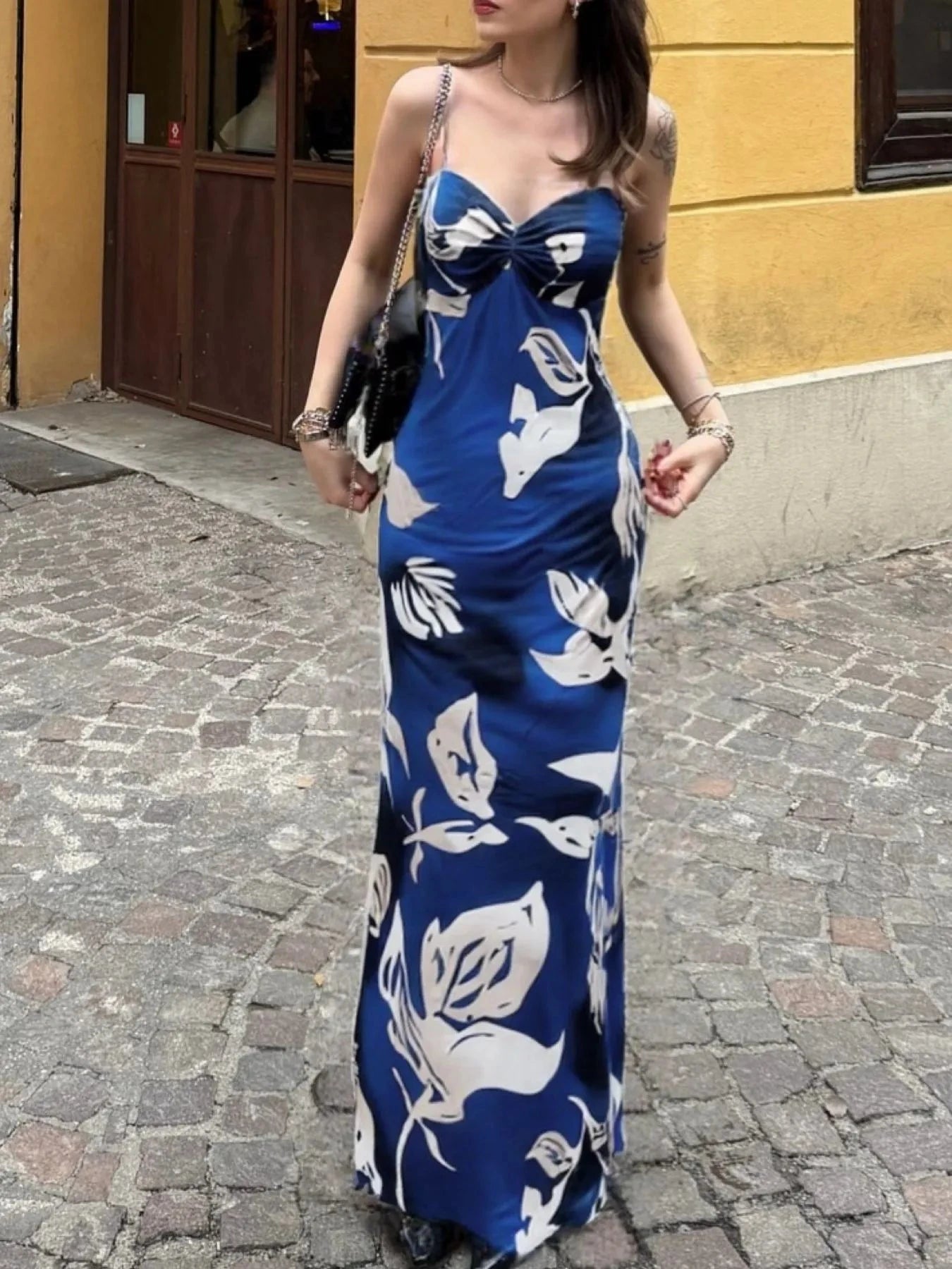 Printed Sweetheart Neck Maxi Dress