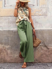 Printed Tank Top and Wide Leg Pants Set Sage / S