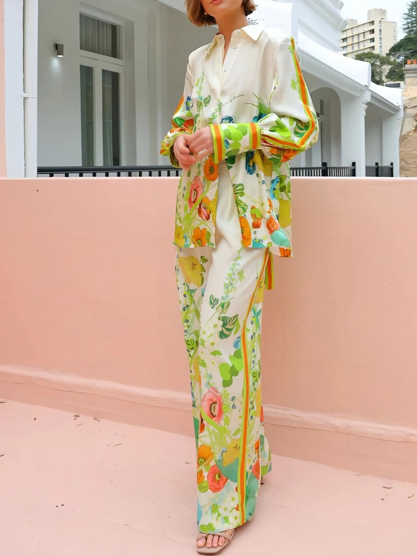 Printed Tie Back Shirt and Pants Set