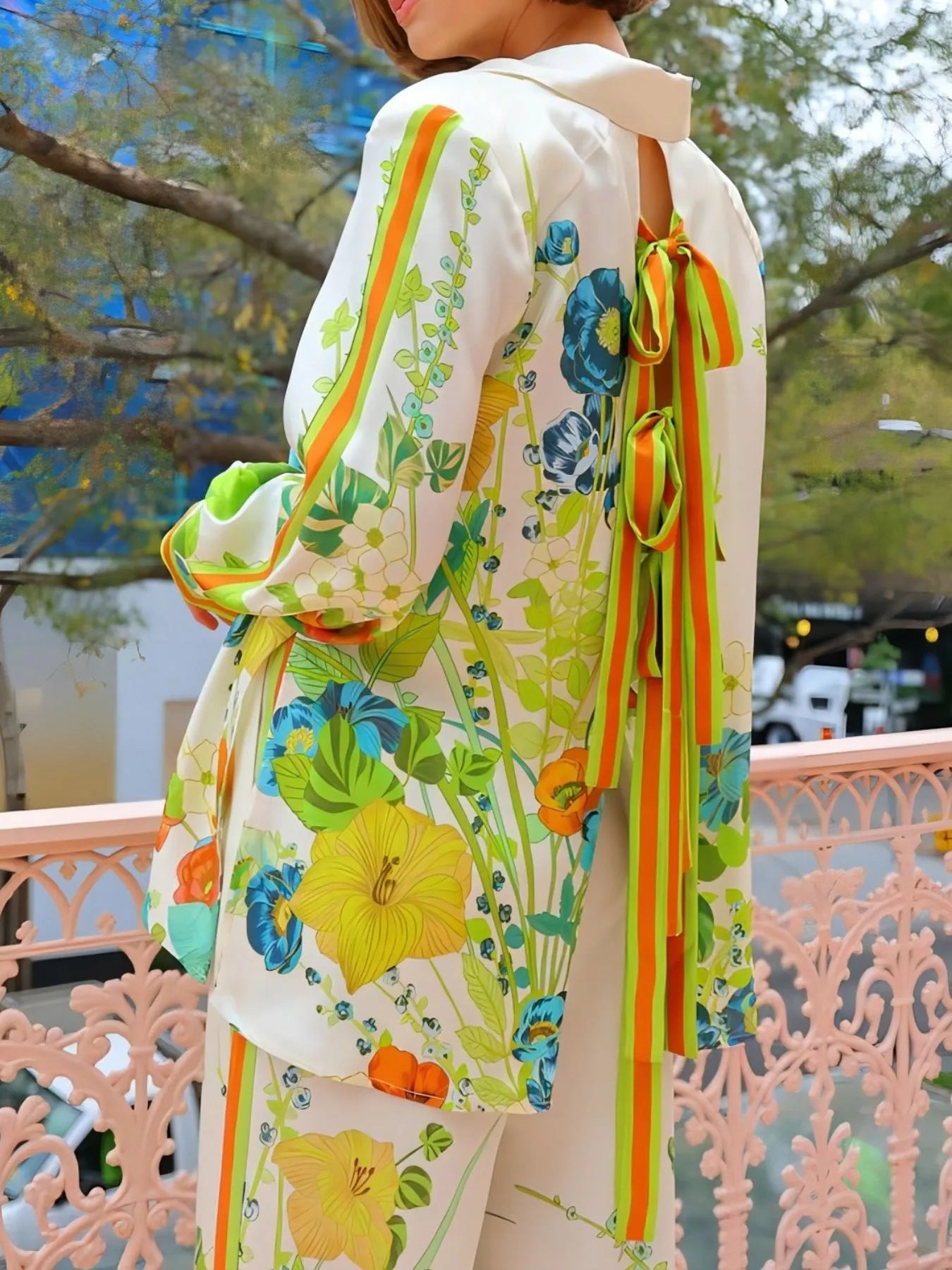 Printed Tie Back Shirt and Pants Set