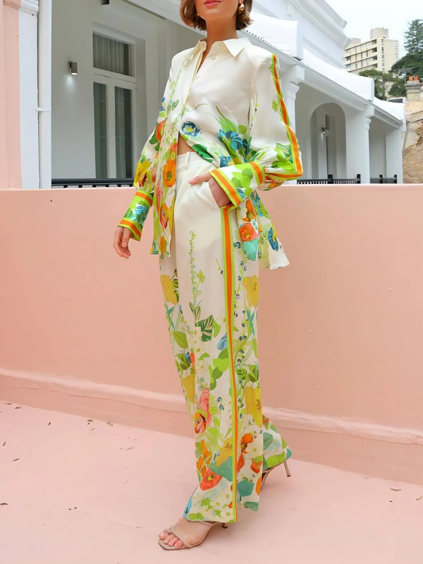 Printed Tie Back Shirt and Pants Set