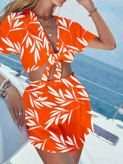 Printed Tie Front Top and Shorts Set