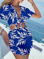 Printed Tie Front Top and Shorts Set