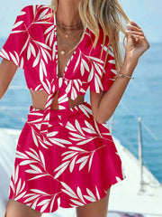 Printed Tie Front Top and Shorts Set