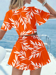 Printed Tie Front Top and Shorts Set