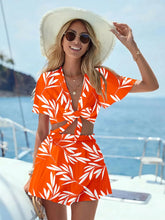 Printed Tie Front Top and Shorts Set Orange / S