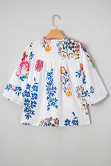 Printed Tie Neck 3/4 Sleeve Blouse