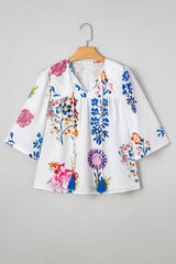 Printed Tie Neck 3/4 Sleeve Blouse