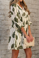 Printed Tie Neck Balloon Sleeve Dress