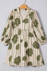 Printed Tie Neck Balloon Sleeve Dress