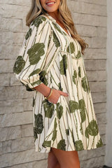 Printed Tie Neck Balloon Sleeve Dress