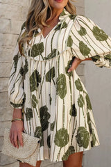 Printed Tie Neck Balloon Sleeve Dress