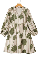 Printed Tie Neck Balloon Sleeve Dress