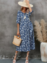 Printed Tie Neck Midi Dress Navy / S