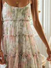 Printed Tie-Strap Tiered Mini Dress