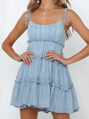 Printed Tie-Strap Tiered Mini Dress