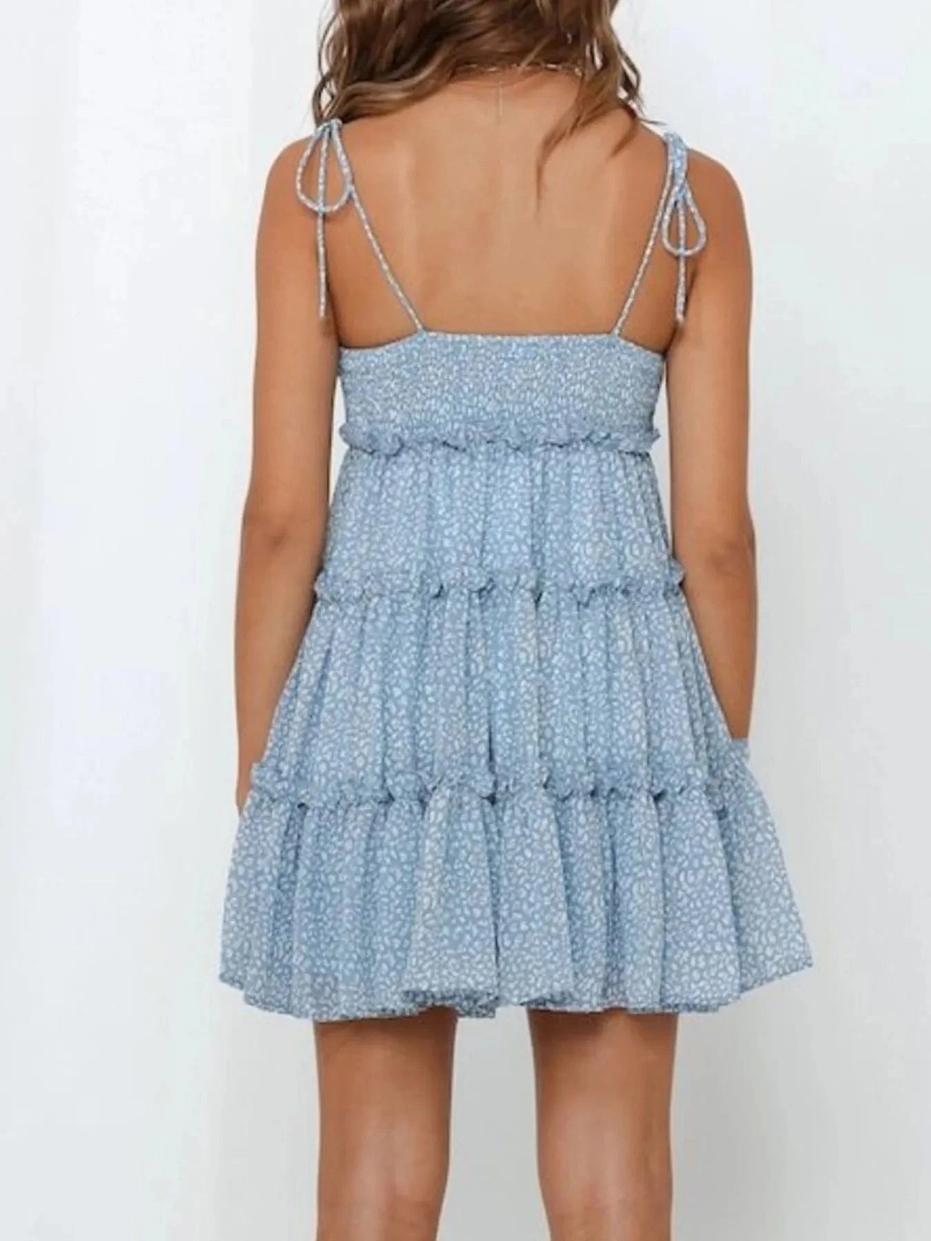 Printed Tie-Strap Tiered Mini Dress