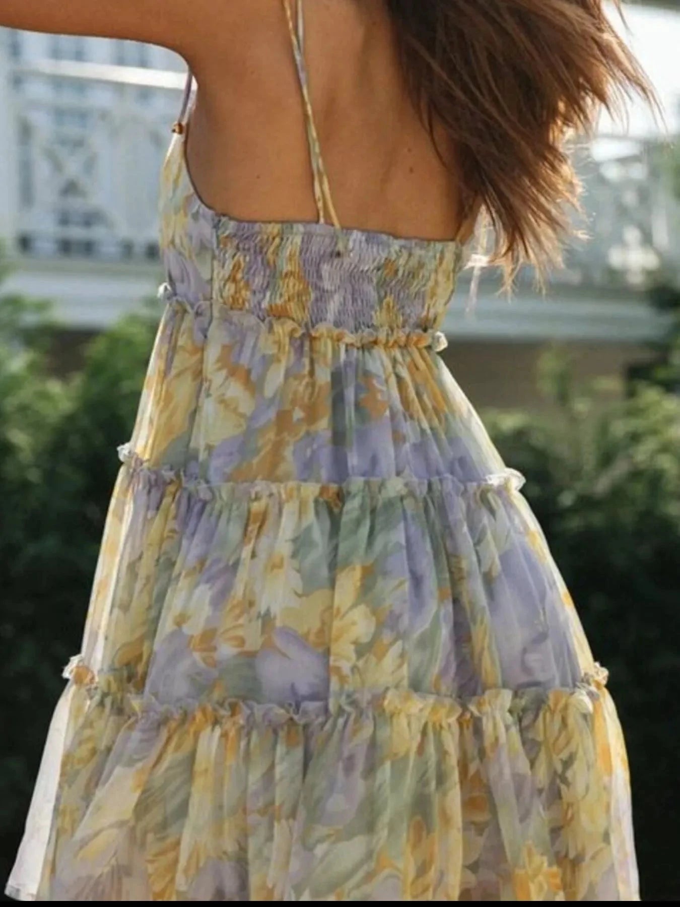 Printed Tie-Strap Tiered Mini Dress