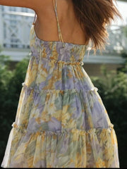 Printed Tie-Strap Tiered Mini Dress