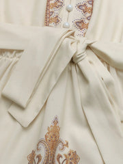 Printed Tie Waist Long Sleeve Dress