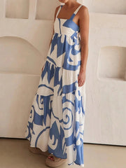 Printed Tiered Square Neck Maxi Dress