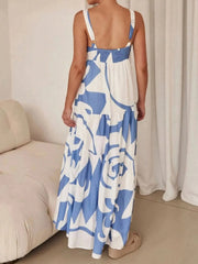 Printed Tiered Square Neck Maxi Dress