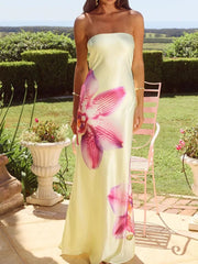 Printed Tube Maxi Dress Light Yellow / S