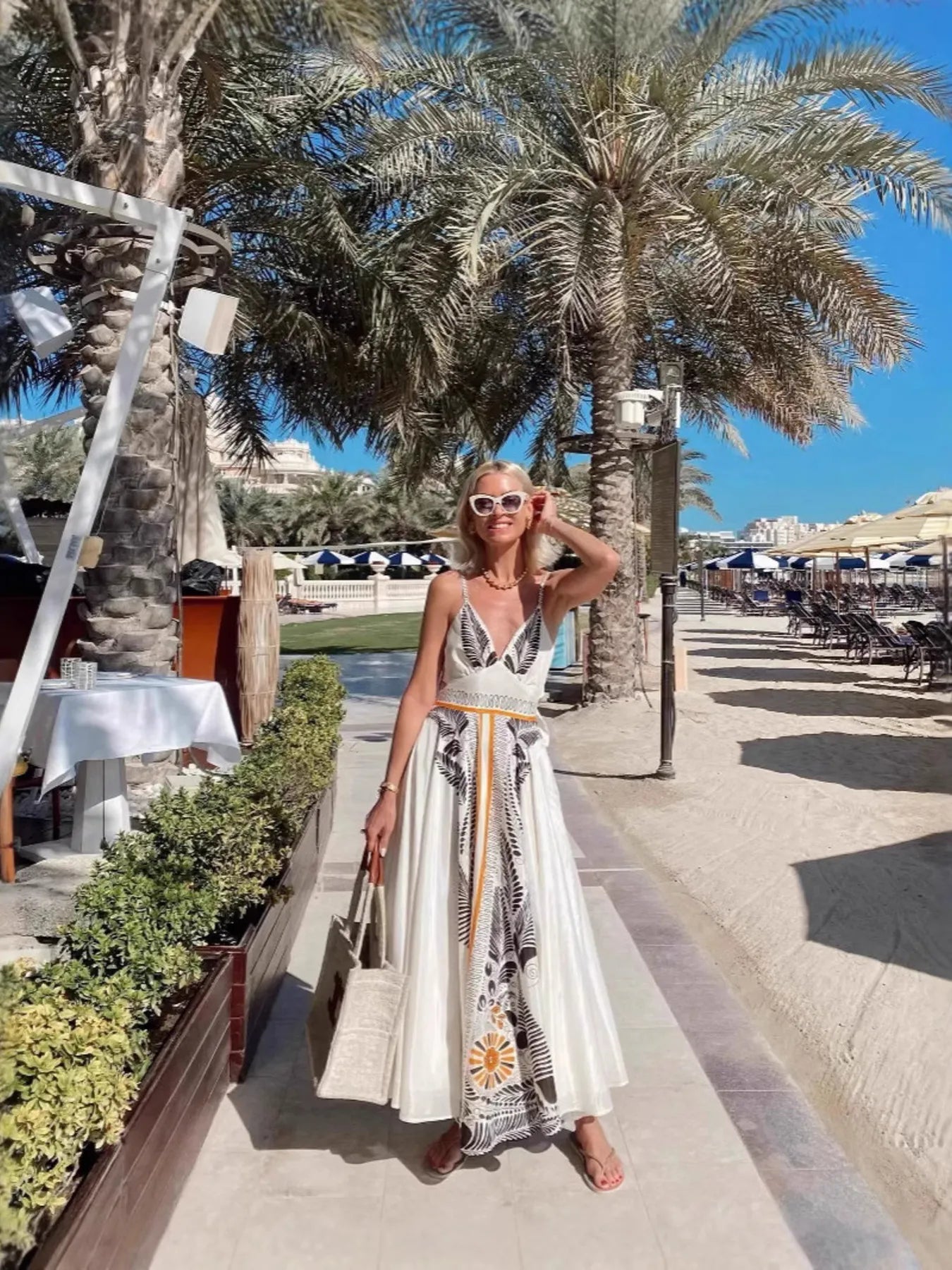 Printed V-Neck Cami Dress