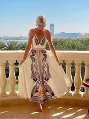 Printed V-Neck Cami Dress Apricot / S