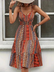 Printed V-Neck Cami Dress Red / S