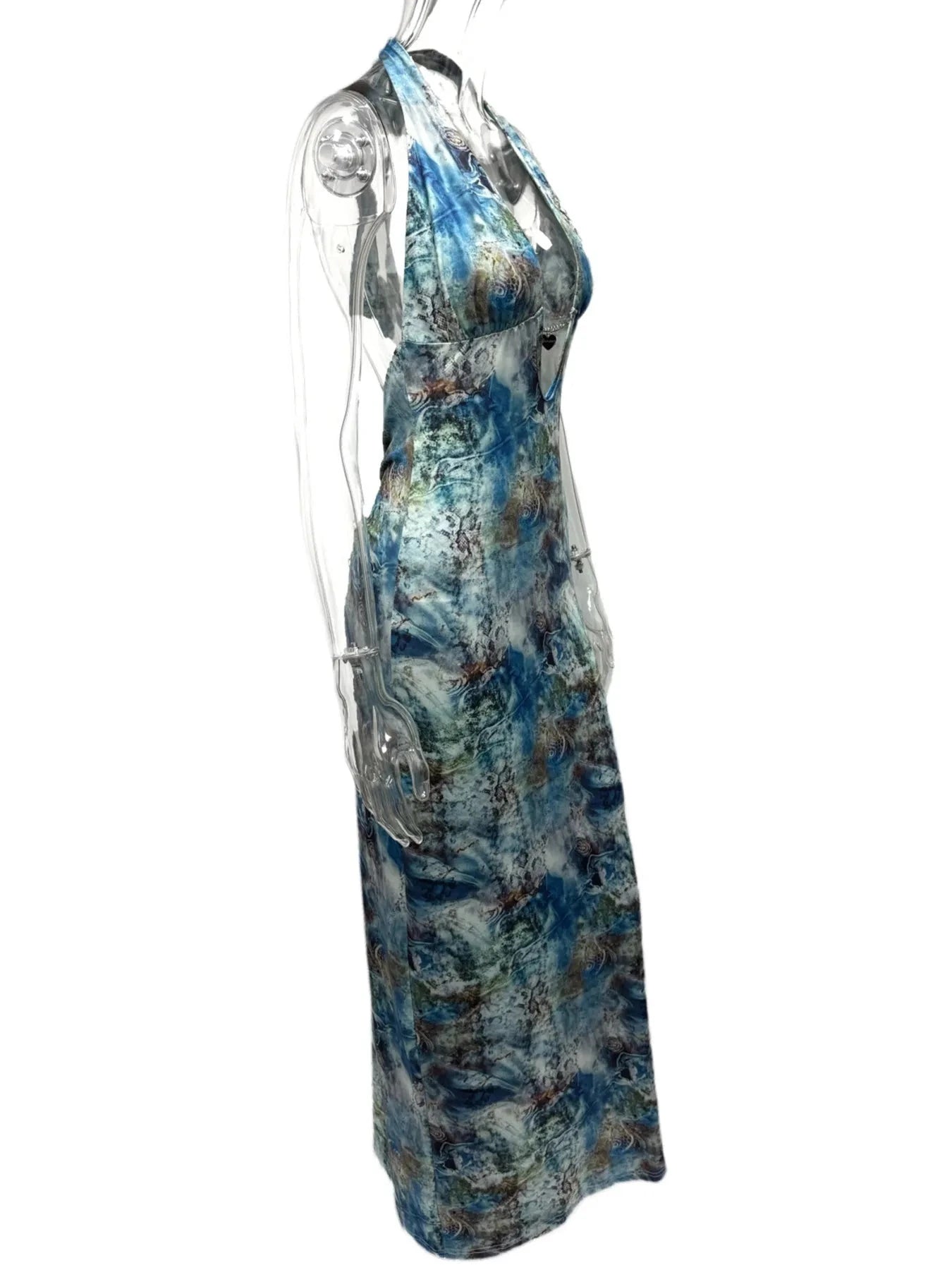 Printed V-Neck Halter Neck Maxi Dress