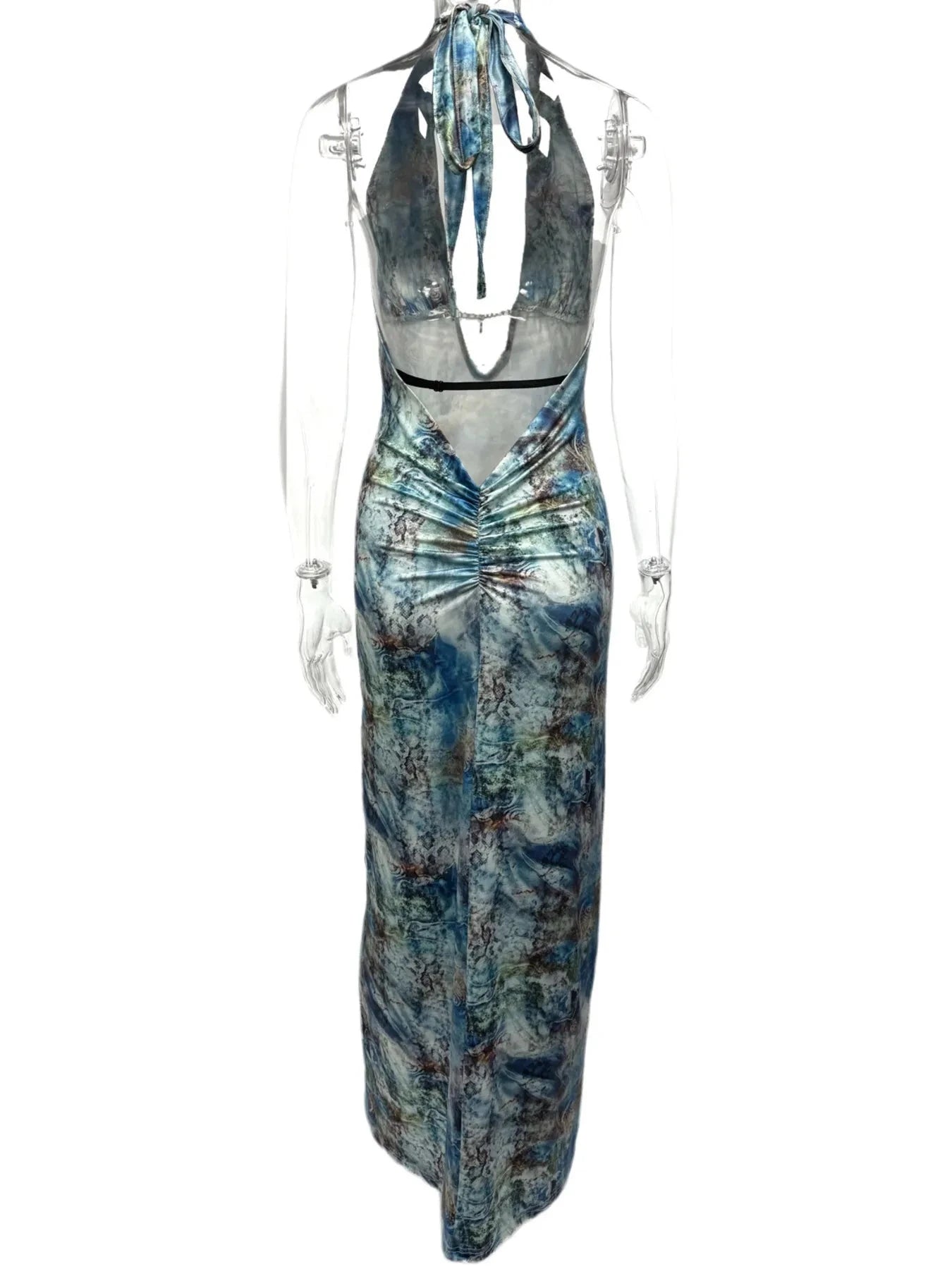 Printed V-Neck Halter Neck Maxi Dress