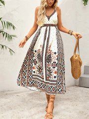 Printed V-Neck Midi Cami Dress