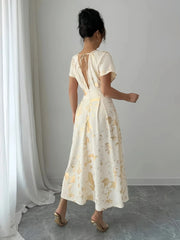 Printed V-Neck Short Sleeve Dress