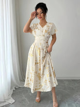 Printed V-Neck Short Sleeve Dress Ivory / S