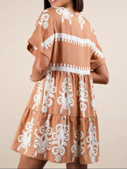 Printed V-Neck Short Sleeve Mini Dress