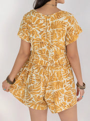 Printed V-Neck Short Sleeve Romper