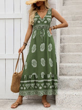 Printed V-Neck Sleeveless Dress Matcha Green / S