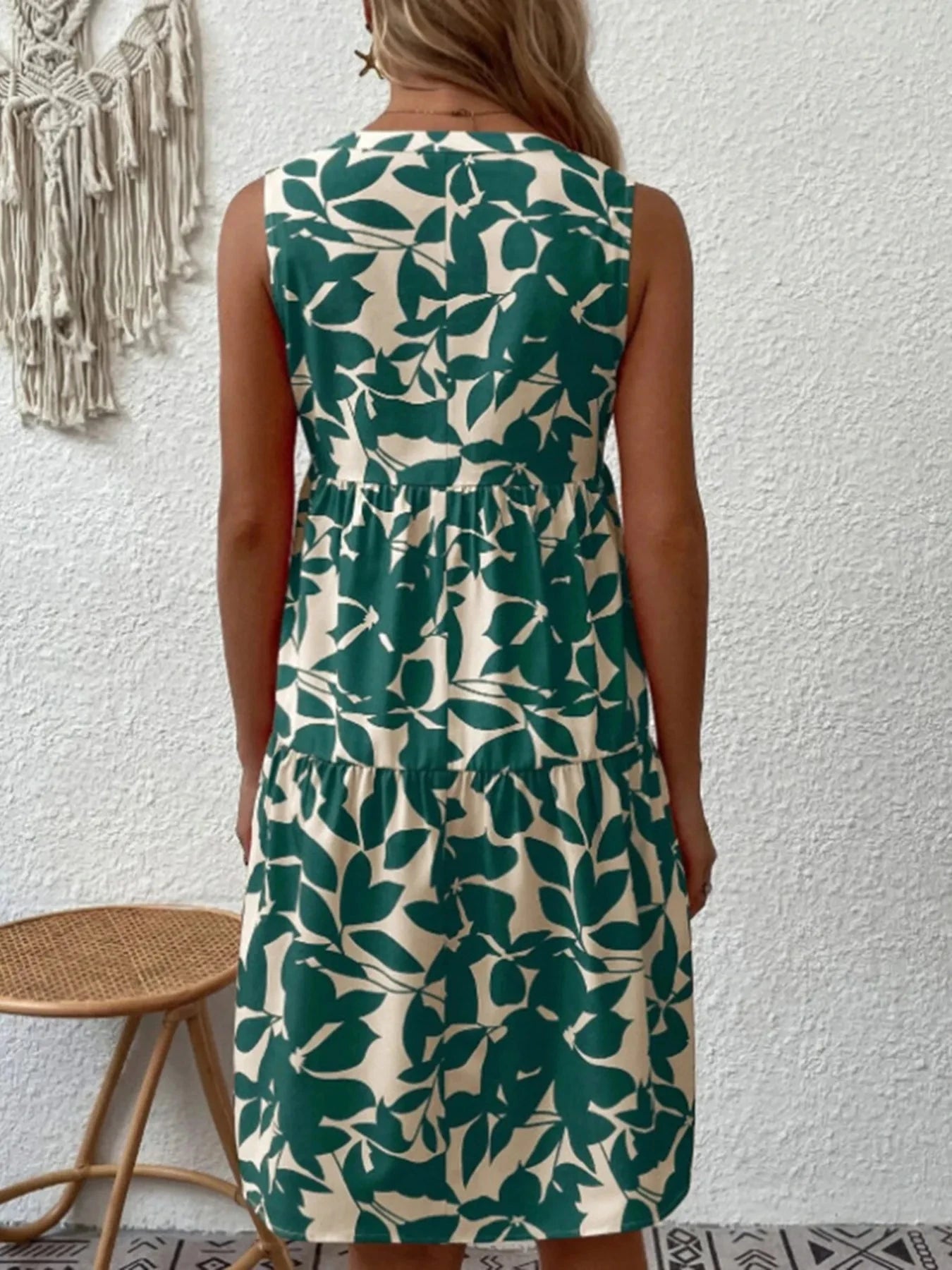 Printed V-Neck Sleeveless Mini Dress