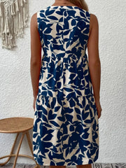 Printed V-Neck Sleeveless Mini Dress