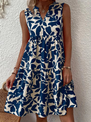 Printed V-Neck Sleeveless Mini Dress