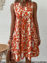 Printed V-Neck Sleeveless Mini Dress