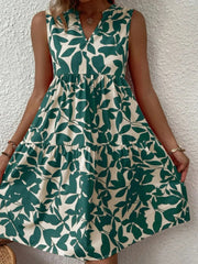 Printed V-Neck Sleeveless Mini Dress