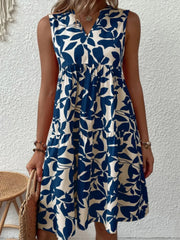 Printed V-Neck Sleeveless Mini Dress Navy / S
