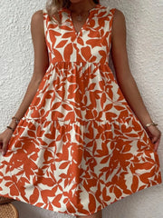 Printed V-Neck Sleeveless Mini Dress Orange / S