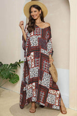 Printed V-Neck Split Maxi Dress Deep Red / One Size