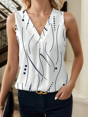 Printed V-Neck Tank White / S