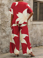 Printed V-Neck Top and Pants Set