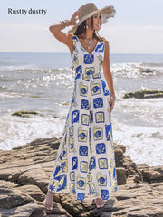 Printed V-Neck Wide Leg Jumpsuit